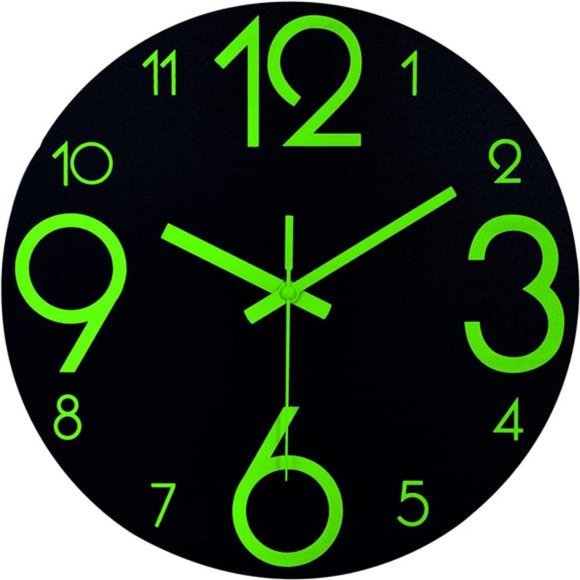 Luminous Wall Clocks - 12'' Non-Ticking Silent Wooden Clock with Night Light - Picture 1 of 5